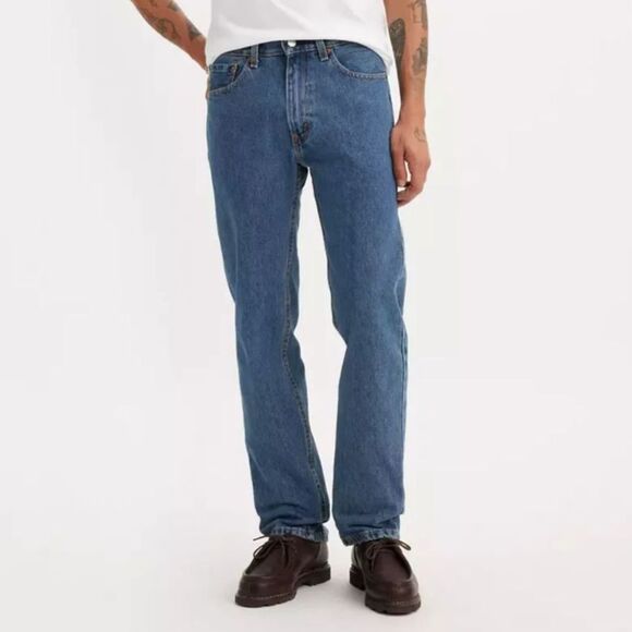 Levi's Jeans Mens 505 Regular Fit 40x32 Dark Stonewash Blue‎ 505 Straight Cotton - Picture 1 of 11